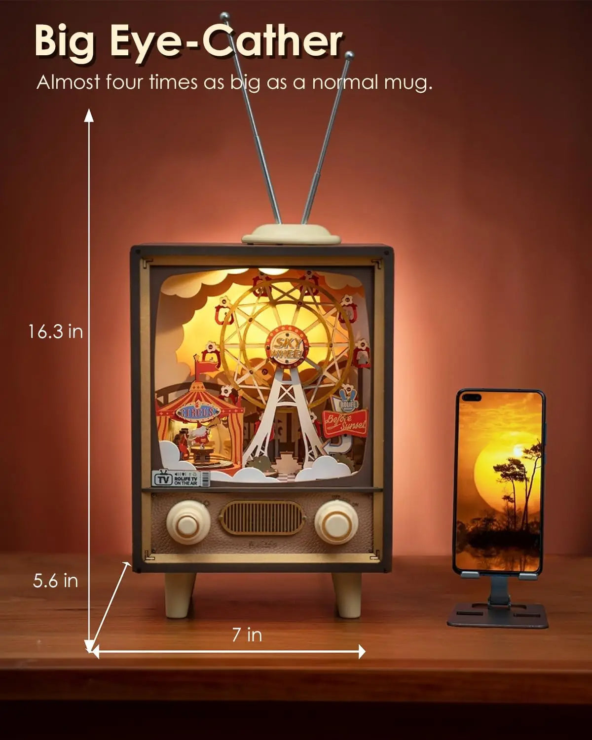 Robotime Rolife Sunset Carnival – Caja de música 3D con luces Puzzle de madera decorativo para adultos y niños